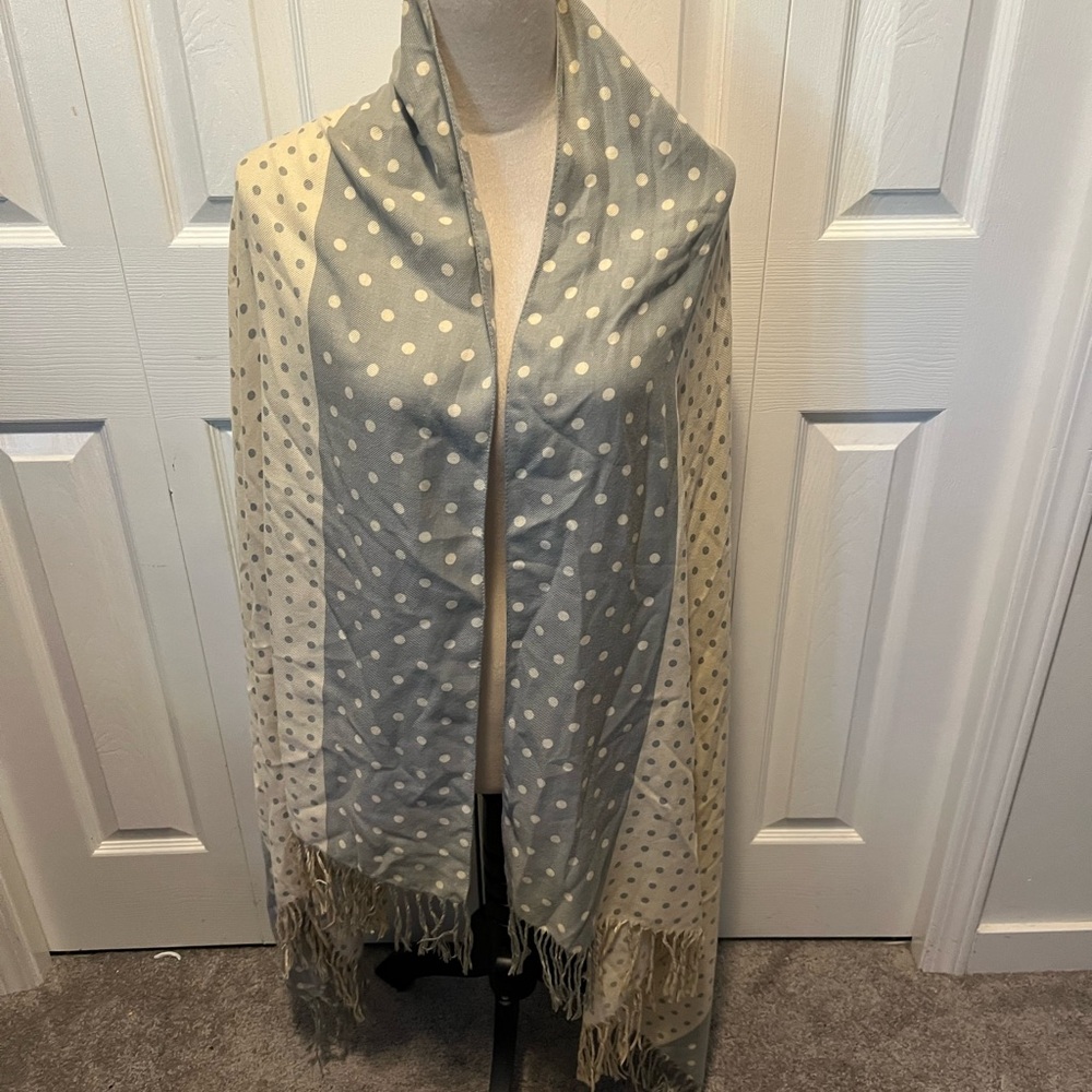 Pashmina Made in Italy Polka Dot Fringe Scarf - Gray and Cream